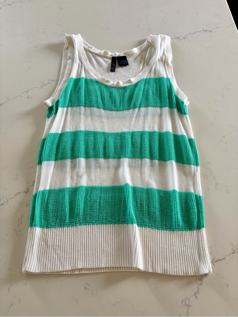 Nue Options White & Teal Striped Tank Top - Women’s PM Petite Medium